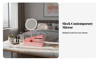 Lighted Mirror with Storage Base light-emitting diode Lighting Makeup Organizer Large Capacity