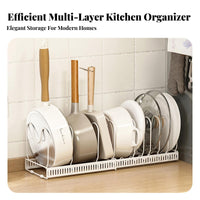 Space Saving Adjustable Pot Lid Holder Easy Assembly Adjustable Pot and Pan Organizer for Home Cooks, Homemakers, Kitchen Cabinet, Pantry