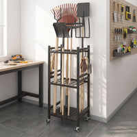 Garden Tool Rack with Wheels Heavy Duty Utility Cart with Hooks Sturdy Furniture for Garage