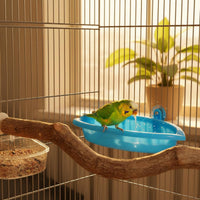 Multifunctional Bird Bath Basin with Mirror Easy to Clean Parrot Bath Tray Safe Plastic Bird Bathtub for Parrots, Budgies
