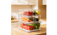 7 Pieces Fridge Organizer Stackable Fridge Storage Container with Lids Transparent Bins for Kitchen, Meal Prep