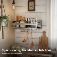 Drillwithout Installation Multifunctional Wall-Mounted Utensil Rack Multi-Functional Design Multifunctional Utensil Holder Space-Saving Kitchen Organizer Strong Load-Bearing for Renters, Families, Adults, Apartment, over Countertop, Pantry, Coffee Station