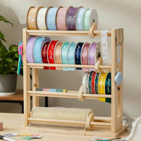 Wooden Ribbon Organizer Rotating Multi Tier Ribbon Stand Solid Wooden Tape Spool Dispenser for Sewing Room, Flower Shop