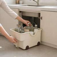 Kitchen Storage Box with Wheels and Handle for Spices, Toys, and Sundries, Cabinet Pot Lid Organizer