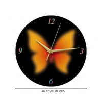 Butterfly Wall Clock Black Dial Round Wall Clock Gold-Tone Hands Timepiece