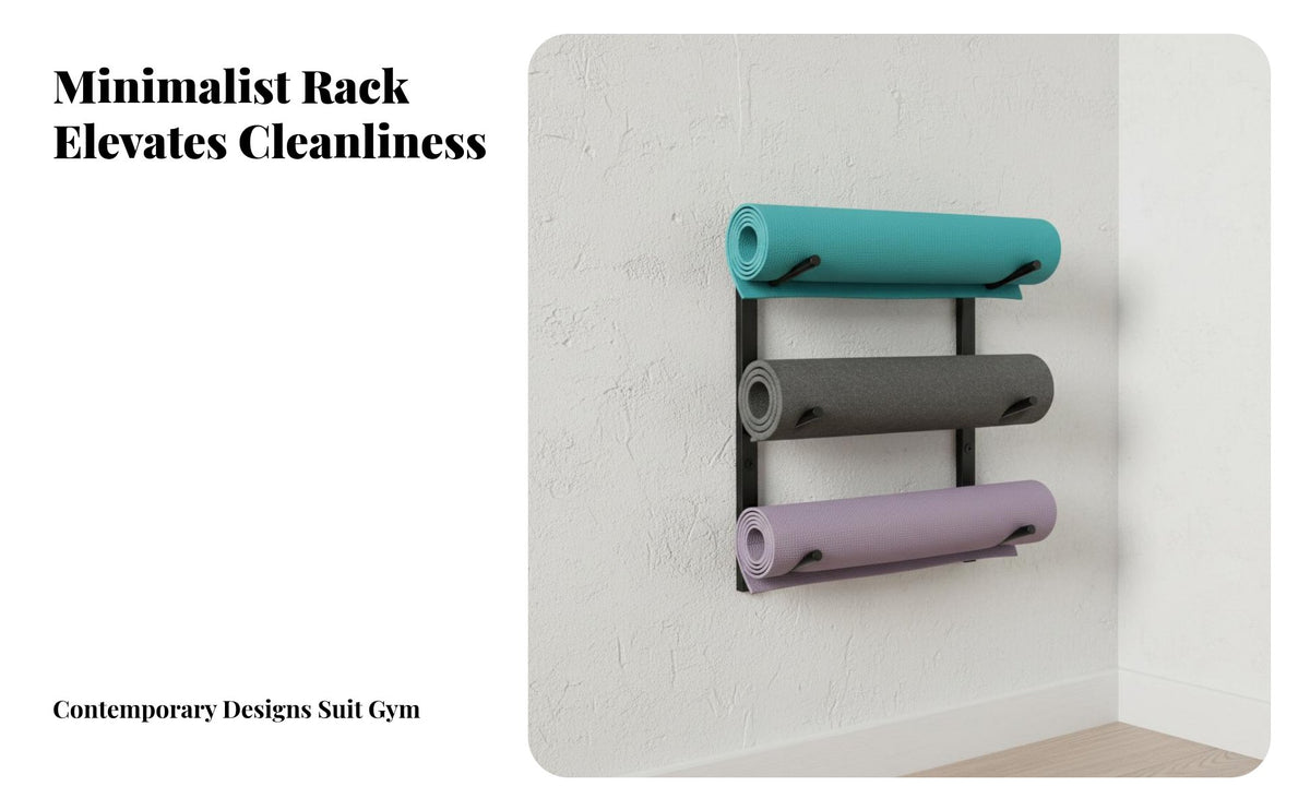 Large Capacity Wall Mounted Exercise Mat Rack Space-Saving Exercise Mat Wall Holder Easy Installation Foam Roller Storage Holder Sturdy Construction