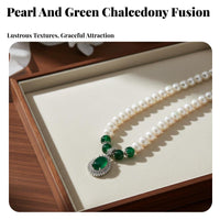 Pearl and Green Stone Necklace Mother's Day Gift Gemstone Pearl Necklace
