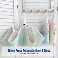Automatic Folding Sun Umbrella, Rain or Sun Protection, Lightweight, Colorful Coating, Unisex, Floral Knot Accent