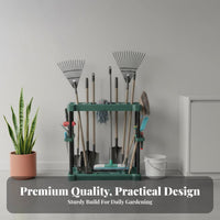 Multifunctional Garden Tool Rack Easy to Assemble Yard Tool Organizer Heavy-Duty Shovel and Rake Holder Large Capacity for Outdoor, Garage, Shed, Basement