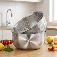 Stainless Steel Basin and Strainer Bowl Set, Extra Thick Steel Colander and Washing Bowl, Modern Minimalist Fruit and Vegetable Draining Basin