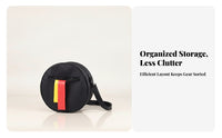 Adjustable Strap Round Shoulder Bag Front Zip Pocket Black Shoulder Bag Soft Textile Round Crossbody Purse Rounded Shape