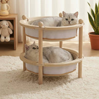 Double Layer Cat Bed Scratching Surface Solid Wooden Cat Bed Breathable Mat