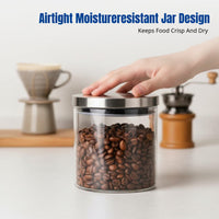 Transparent Glass Storage Jar with Stainless Steel Lid, Airtight Container for Grains, Candy, Tea, Modern Minimalist Kitchen