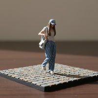 1/18 Backpack Girl Model Realistic Style Hand Painted Miniature Character Gift Idea Miniatures for Collection Shelf