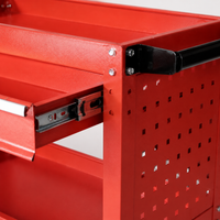 3-Tier Rolling Tool Cart, Red Painted Steel Service Cart 70x35cm, Mechanic Workshop Trolley with Locking Wheels