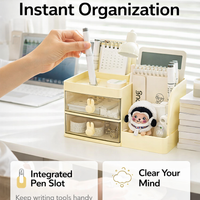 Desktop Book Stand Organizer with Drawer and Pen Holder, Desk Storage for Office Supplies, Large Table Top with Compartments for Students