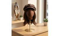 Freestanding Hairpiece Display Wooden-Grain Adjustable Display Head Stand Round Base