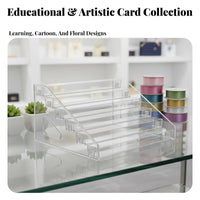 Acrylic Card Display Stand Space-Saving Clear Greeting Card Rack Easy Access Multi-Tier Flashcard Holder for Children, Desktop, Classroom, Home School