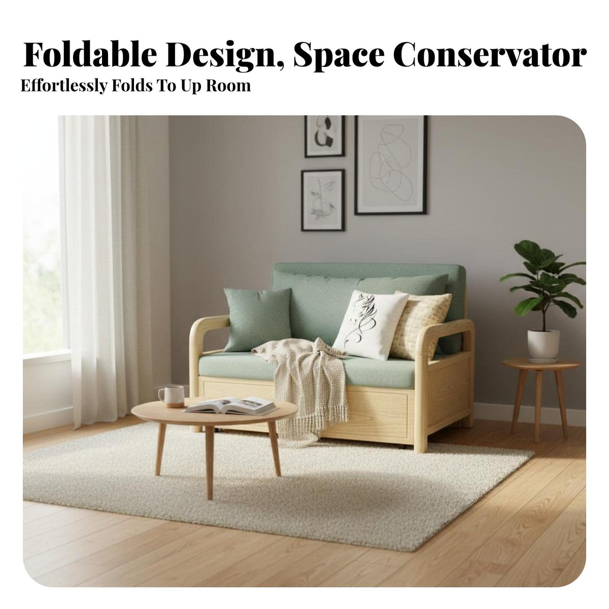 Foldable Design transformable Sleeper Couch two-wayUse Extendable Wooden Frame Sofa Space-Saving Daybed Modern design for Small Apartment Residents, Students, Homeowners, Living Room, Balcony, Bedroom