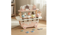 Wooden Ice Cream Cart Pink and Pale Ice Cream Cart Floral Wheels for Playroom
