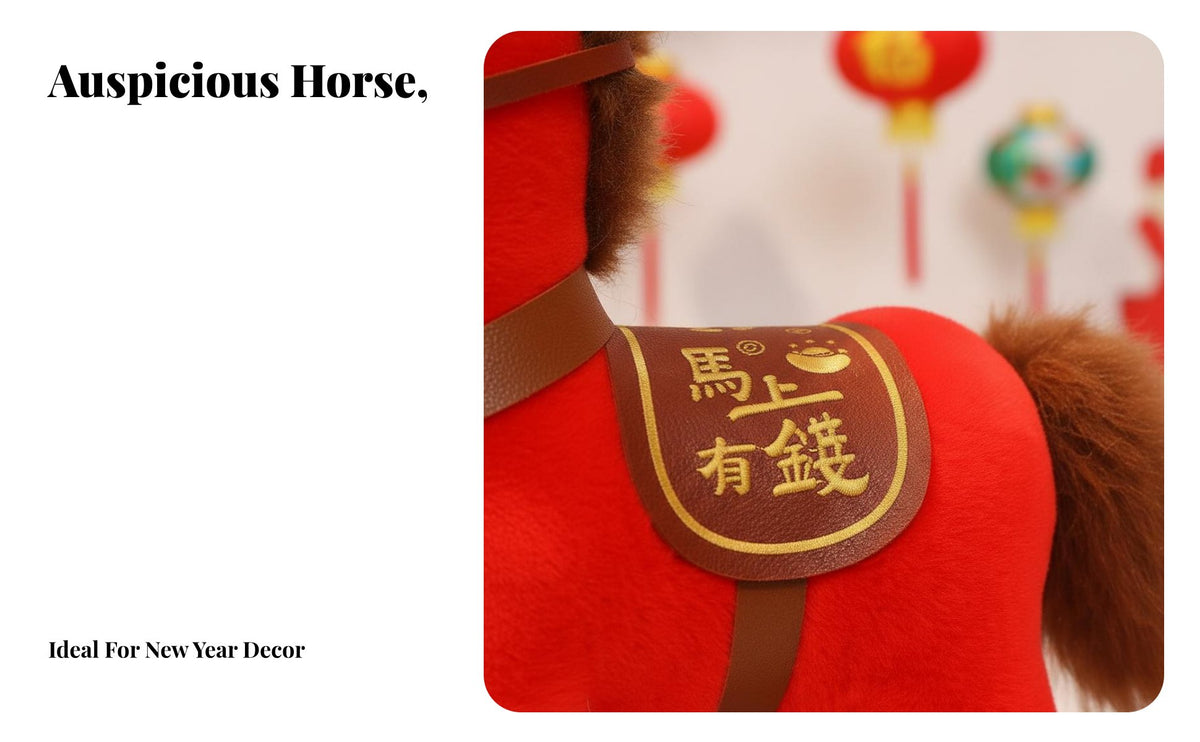 Chinese New Year Horse Stuffed Toy Soft and Cuddly Chinese New Year Horse Stuffed Toy Blessing Souvenir for Family, Collectors, Spring Festival