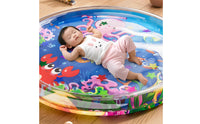 Thick PVC Inflatable Baby Water Play Mat Transparent Circular Border Tummy Time Mat Hand Pump Included Sensory Development for Babies, Infants