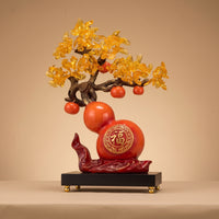 Good Luck Gourd Ornament with Base Tabletop Feng Shui Gourd Display Decorative Feng Shui Ornament Home Decor for Homeowners, Collectors