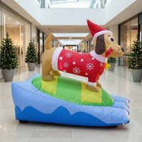 Holiday Inflatable Dachshund with Santa Hat Christmas Dachshund Inflatable Inflate Yard Decoration Lighted for Lawn