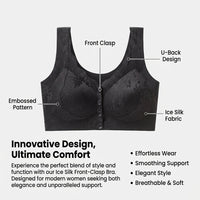 Front Fastening Bra for Women with Ice Silk Material, Non Wired for Plus Size with Embossed Detail, Seamless Everyday for Home Wear
