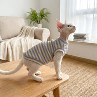 Sleeveless Vest and Striped Cat Vest for Hairless Cat Clothing, Breathable Polyester Cat Tank Top, Pet Summer Wear for Small Animals, Round Neck