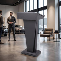 Slanted-Top Metal Lectern with Door Freestanding Presentation Podium with Cabinet Industrial Standing Podium with Shelf Tapered for Speakers, Receptionists, Lecture Halls, Hotel Lobbies, Sales Offices