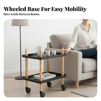 Nordic Design 2-Tier Rolling Organizer Mobile Design Wheeled Side Table Space-Saving Household Storage Multi-Purpose for Apartment Dwellers, Office Workers, Living Room, Bedroom, Kitchen, Bathroom