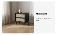Minimalist Design Solid Wood Rattan Nightstand Sturdy Construction Nightstand with Drawers Easy Assembly 2-Drawer Bedside Cabinet Multi-Purpose for Homeowners, Students, Couples, Guest Room, Home, Hallway, Hotel