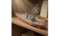 Molded Details Pull-Back Destroyer Toy Gray and Orange Destroyer Model Toy Plastic Pull-Back Warship Detailed