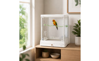Bird Cage with Perches Wire Mesh Glass Bird Cage Front-Opening Birdcage for Parrots, Home Aviaries