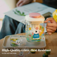 Glass Pitcher with Lid Heat Resistant Glass Infuser Pitcher with Lid Large Capacity Hot Cold Beverage Carafe for Families, Kids, Summer, Party