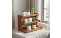 Stepped Display Rack Multi-Tier Design Desktop Plant Stand 3 Tier Desktop Shelf Space-Saving Bamboo Plant Stand Easy Assembly