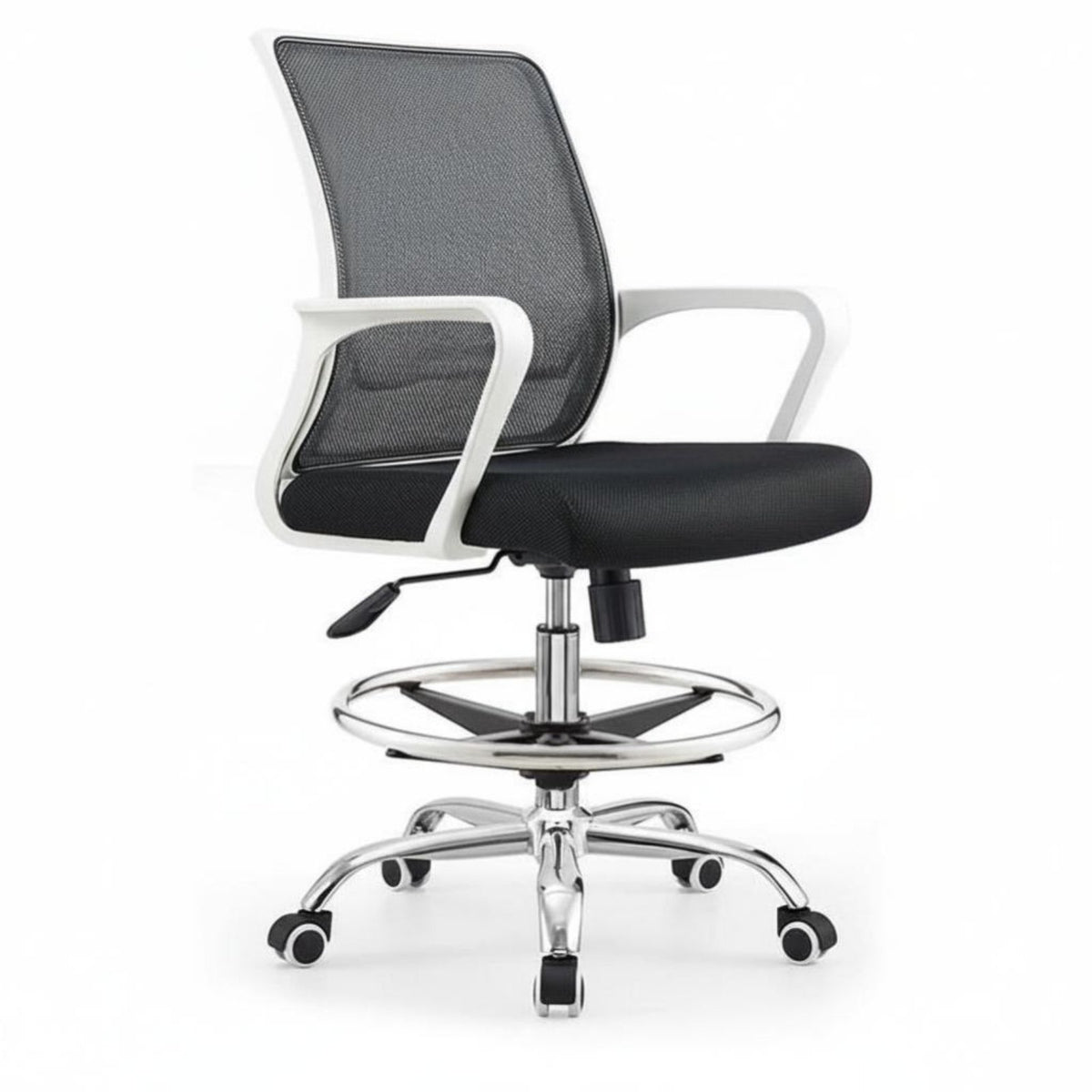 Ergonomic Backrest Drafting Chair with Foot Loop 360-Degree Swivel Adjustable Mesh Chair with Footloop Rolling Casters Office Furniture Support for Receptionists, Architects, Professionals, Bar Counter, Reception Desk, Art Studio, Workshop