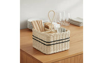 Woven Utensil Holder Divided Compartments Imitation Rattan Cutlery Organizer Portable Utensil Holder for Coffee Bar
