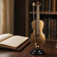 Violin Figurine Golden Violin Decor with Base Material Tabletop Ornament for Violinists, Bookshelf, Office Desk