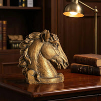 Horse Heads Sculpture with Base Freestanding Horse Heads Sculpture Equestrian Horsehead Carving Statue for Console