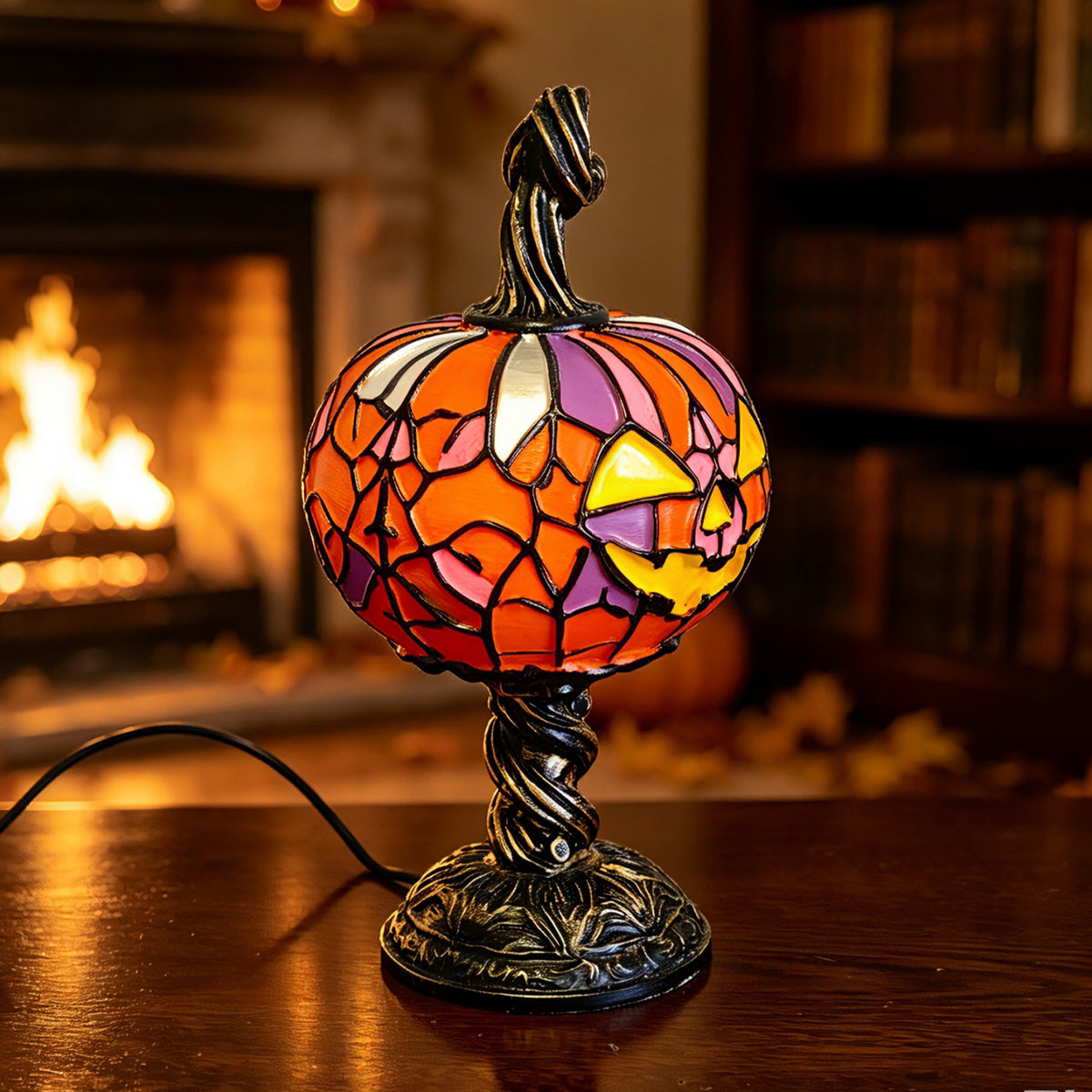 Halloween Retro Colored Glass Pumpkin Atmosphere Table Lamp Resin Craft Home Decor