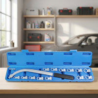 15 Pieces Automotive Pulley Adjustment Tool Kit Curved Auxiliary Belt Tensioner Pulley Removal Tool Kit 12-Point Tensioner Wrench Set with Case E-Shaped for Mechanics, DIYers, Garage