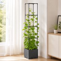 Dark Gray Planter Box with Trellis, Raised Garden Planter for Outdoor Plants, Climbing Vegetables, Balcony Garden, 28cm Base
