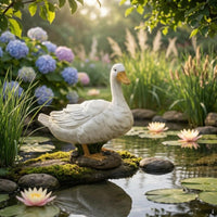 Resin Duck Ornament Textured Feathers Duck Courtyard Decoration Rock-Like Base Outdoor Decor for Pond, Landscape