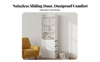 debris-proofResistant Tall Narrow Cabinet with Sliding Doors Space-Saving Tall Storage unit with Doors Bottom Drawer storage cabinet Modern Design for Book Lovers, Apartment Dwellers, Professionals, Living Room, Study, Bedroom