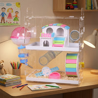 Large Hamster Cage with Tunnels, Large Three-Layer Drawer Cage with Acrylic Tray, Transparent Acrylic Starter Kit for Indoor Pet