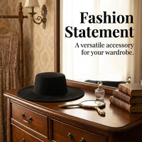 Women's Wide Brim Fedora Hat with Flat Crown for Vintage Elegance, Wool Blend Felt for Autumn Winter Cold Weather