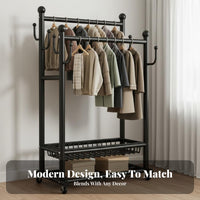 Stable Structure Double Rod Clothing Rack Double Rod Clothes Stand Heavy Duty Clothes Hanging Rack for Families, Retailers, Cloakroom, Laundry Room, Entryway, Walk-in Closet