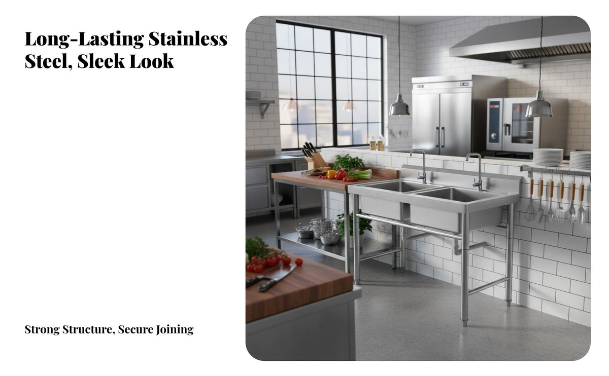 Commercial Kitchen Sink Heavy Duty Freestanding Stainless Steel Sink Rust Resistant Multi-Basin Wash Station for Chefs, Business Owners, Bar, Workshop